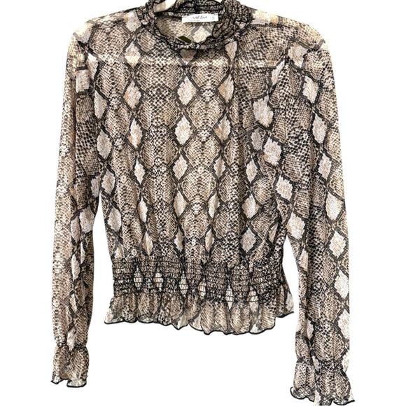 Wild Love large pullover sheer snakeskin long sleeve cropped top elastic waist - Picture 1 of 10